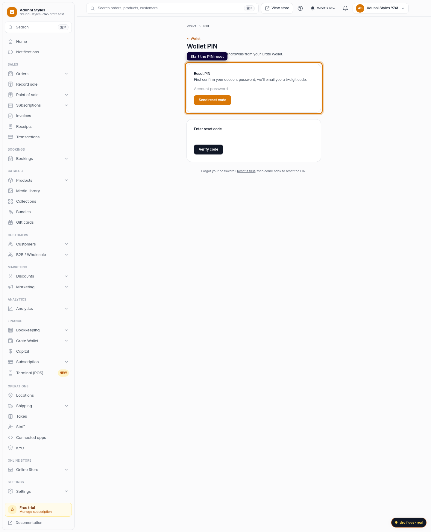 Reset your Crate Wallet PIN: step 2 (web)