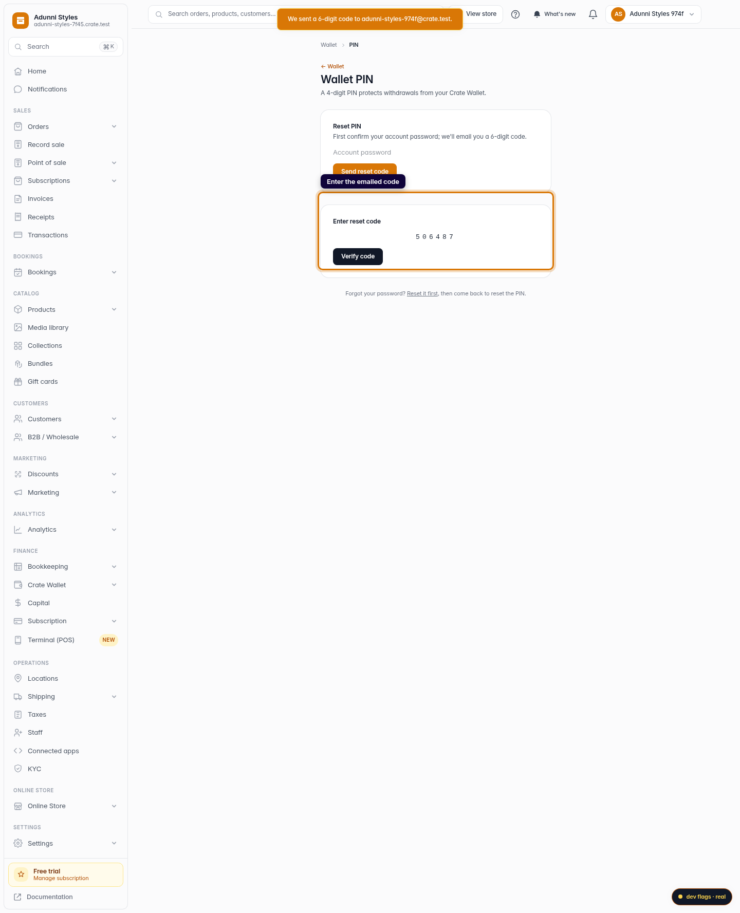 Reset your Crate Wallet PIN: step 4 (web)
