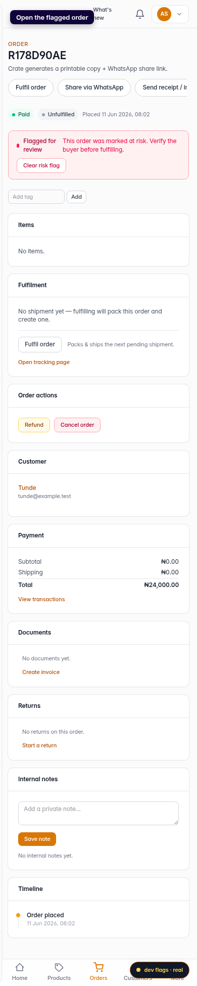 Review orders that need attention: step 3 (mobile)
