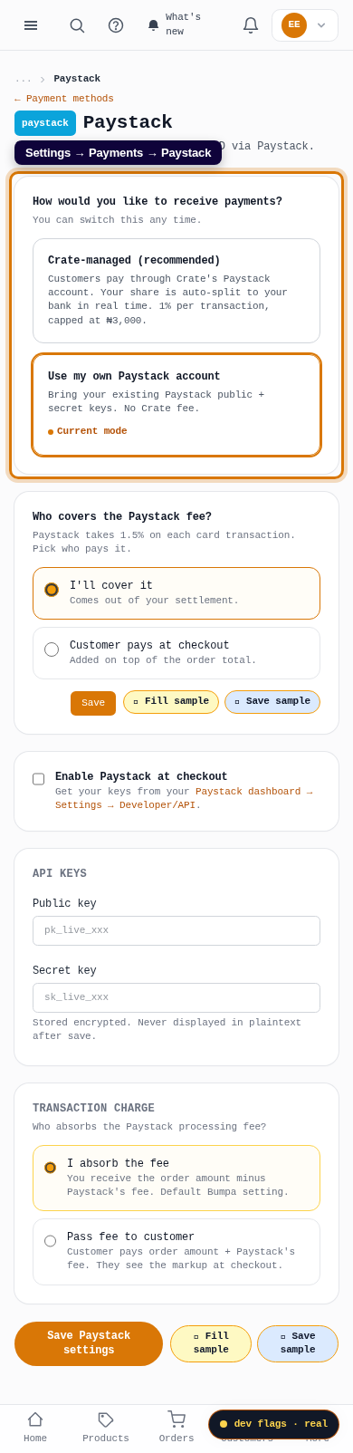 Set up Paystack: step 1 (mobile)