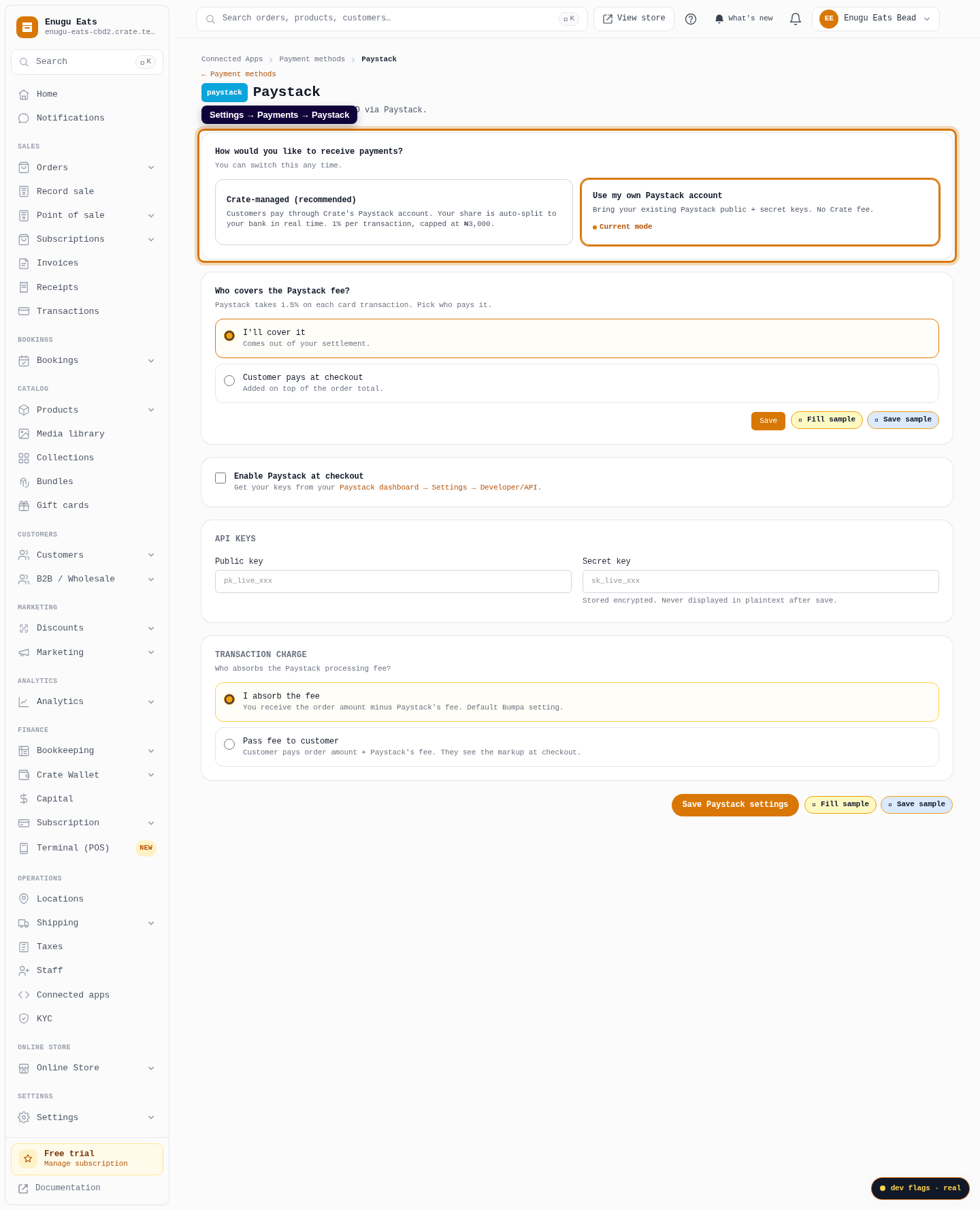 Set up Paystack: step 1 (web)