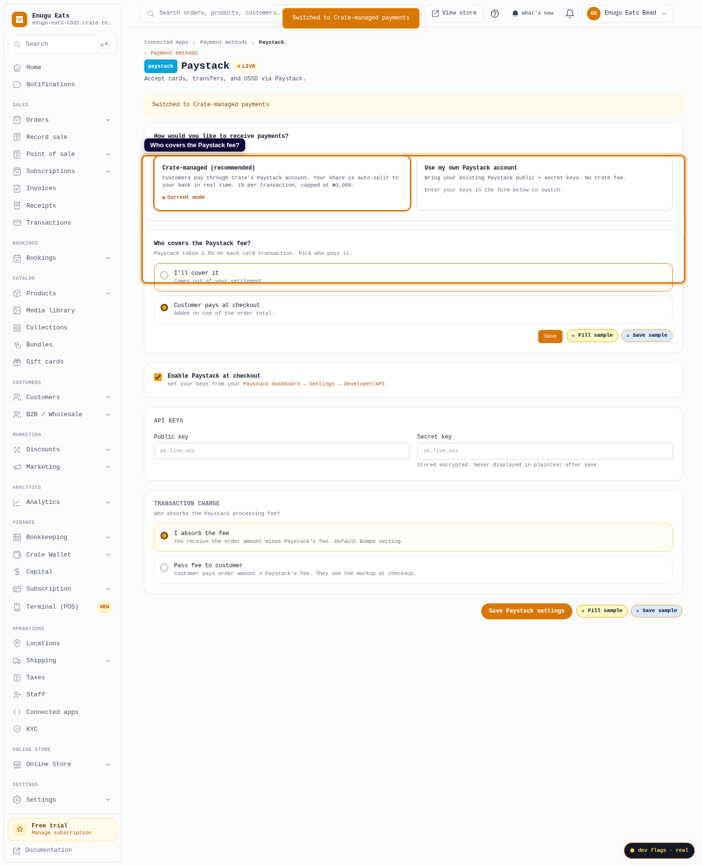Set up Paystack: step 3 (web)