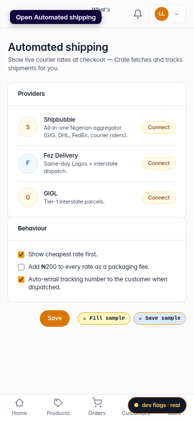 Set up automated shipping: step 1 (mobile)