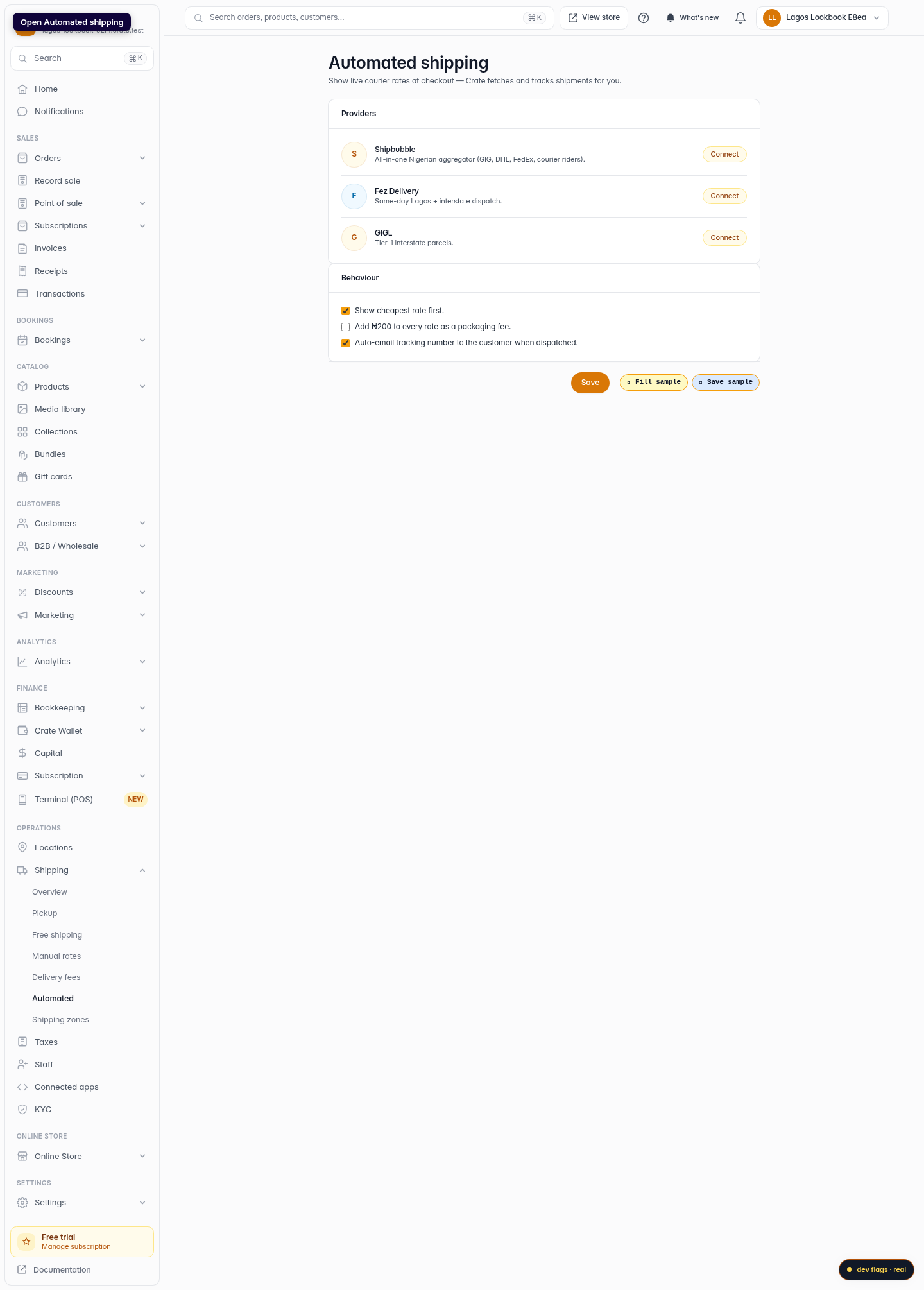 Set up automated shipping: step 1 (web)