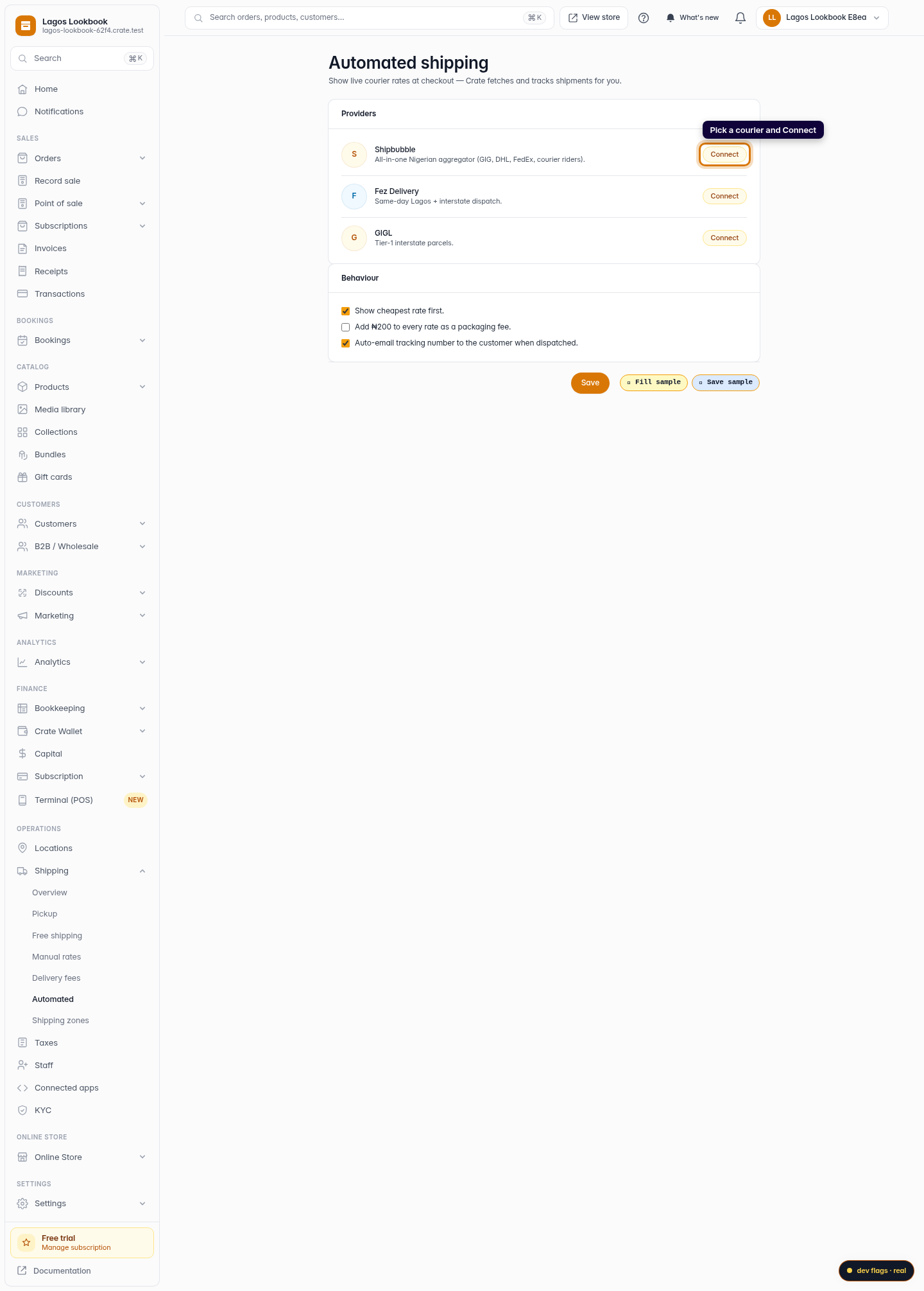 Set up automated shipping: step 2 (web)