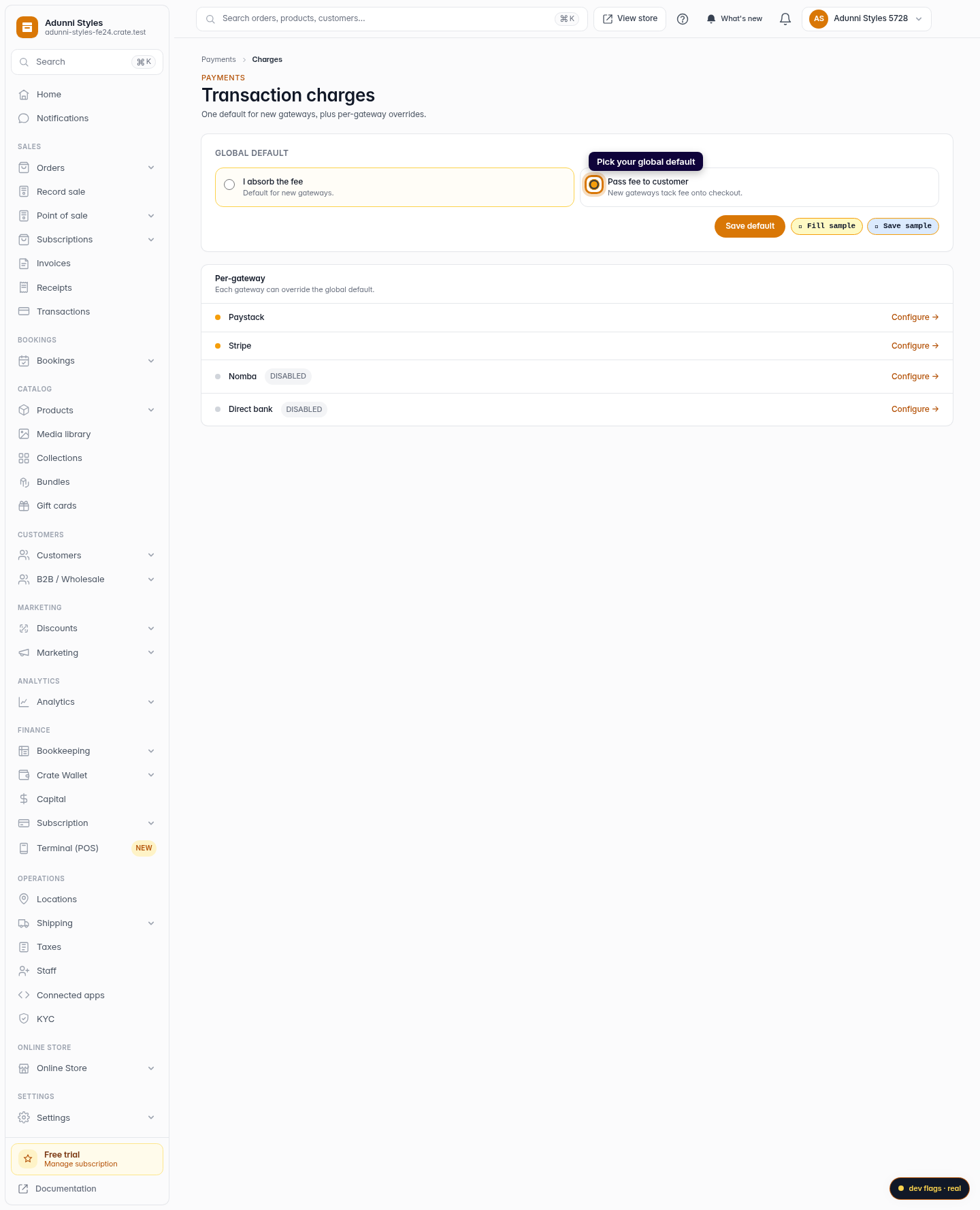 Set who pays the transaction charge: step 2 (web)