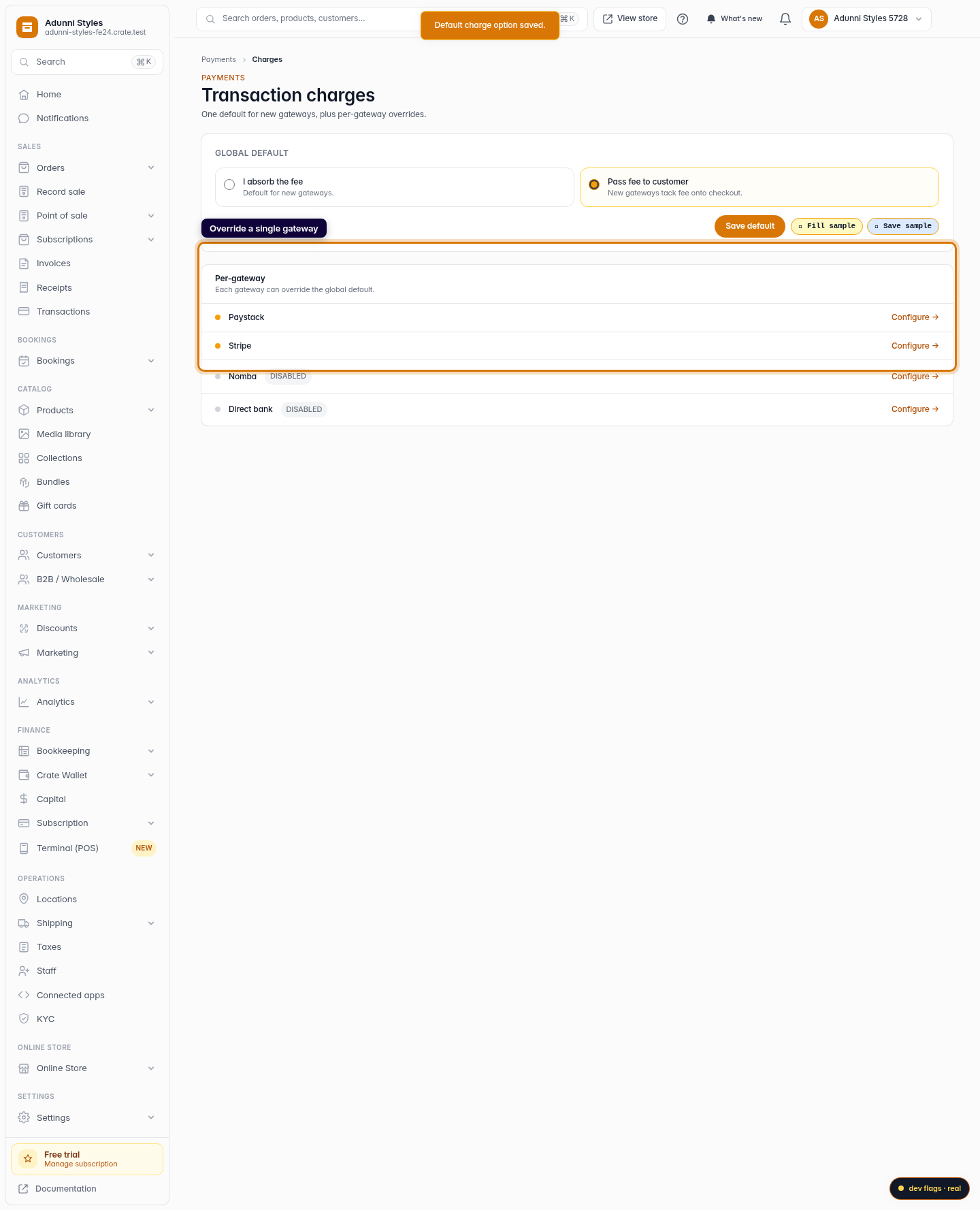 Set who pays the transaction charge: step 4 (web)