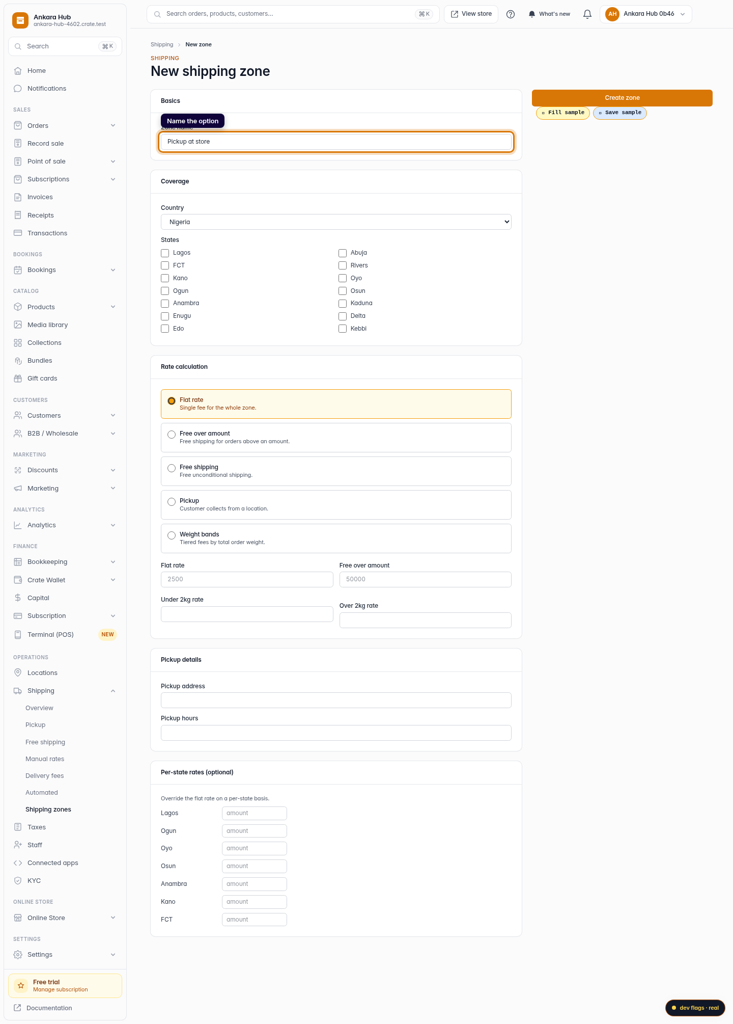 Set up a pickup option: step 2 (web)