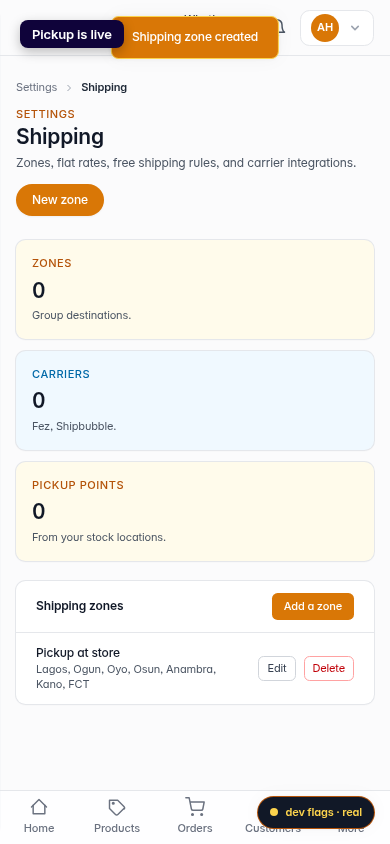 Set up a pickup option: step 6 (mobile)