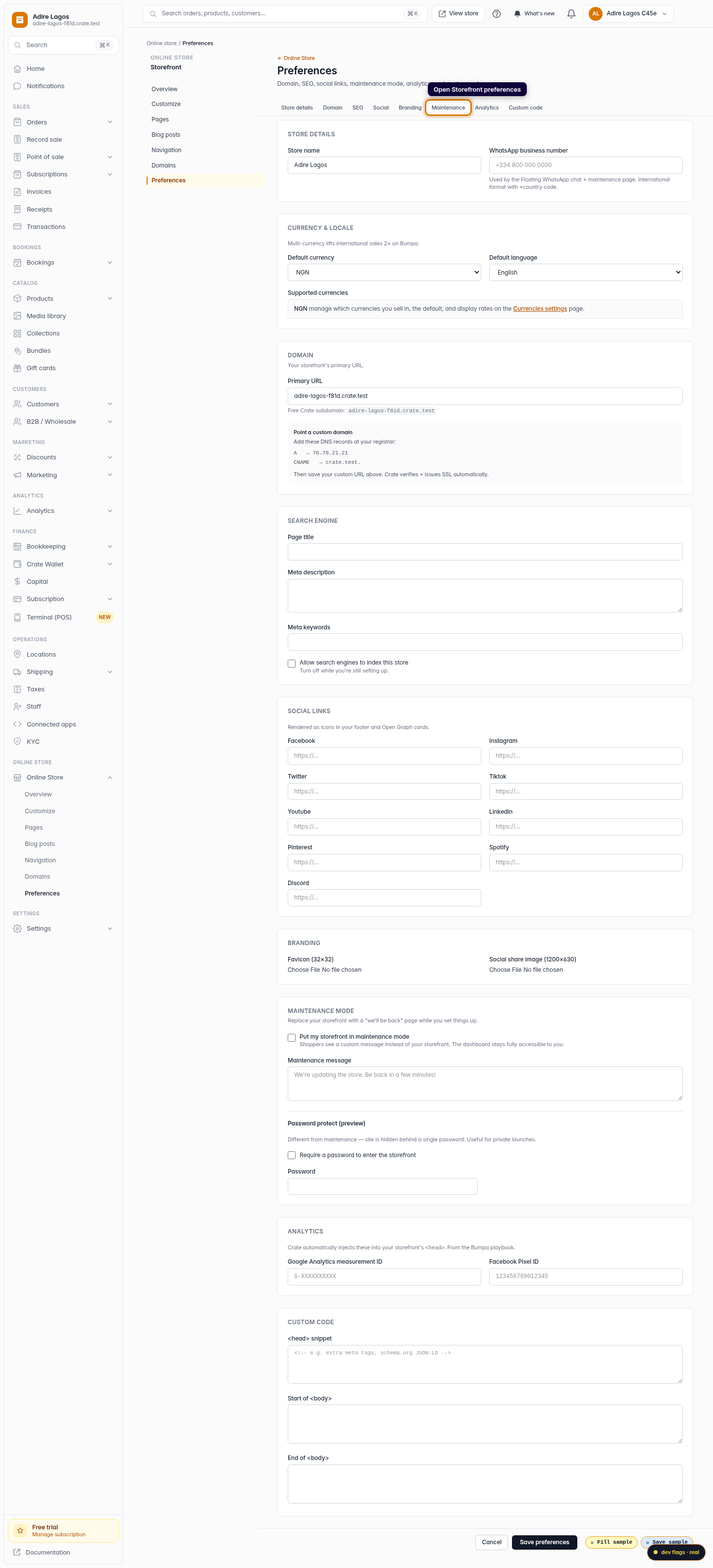 Put your storefront in maintenance mode: step 1 (web)