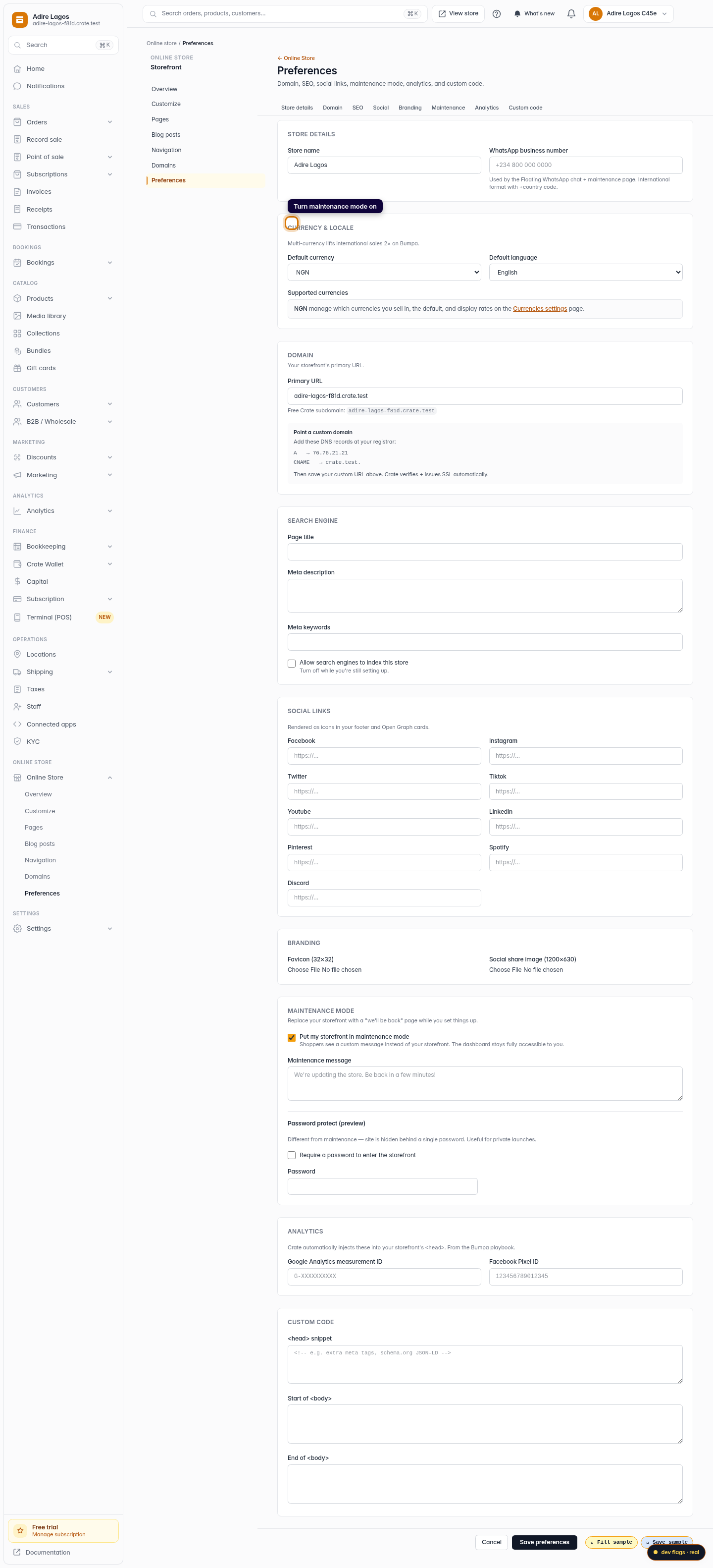 Put your storefront in maintenance mode: step 3 (web)