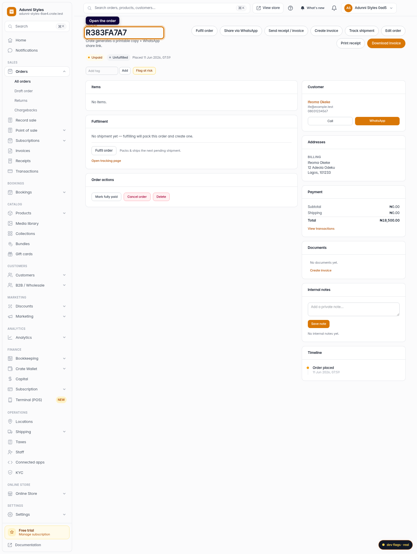 Share an order with a customer: step 1 (web)