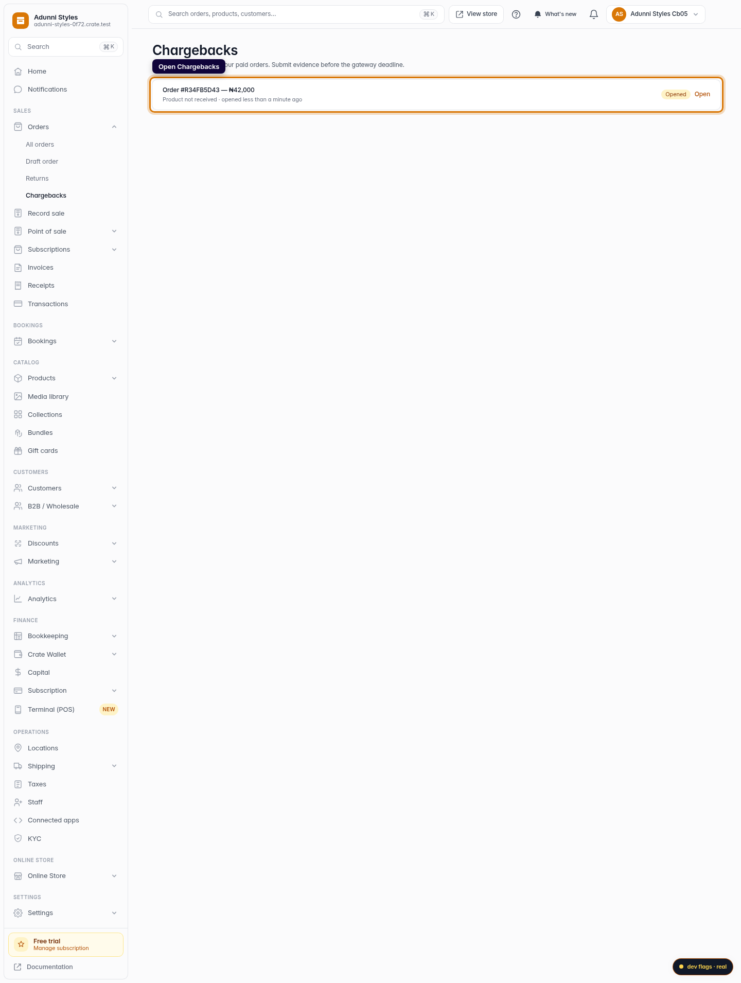 Handle Stripe chargebacks: step 1 (web)