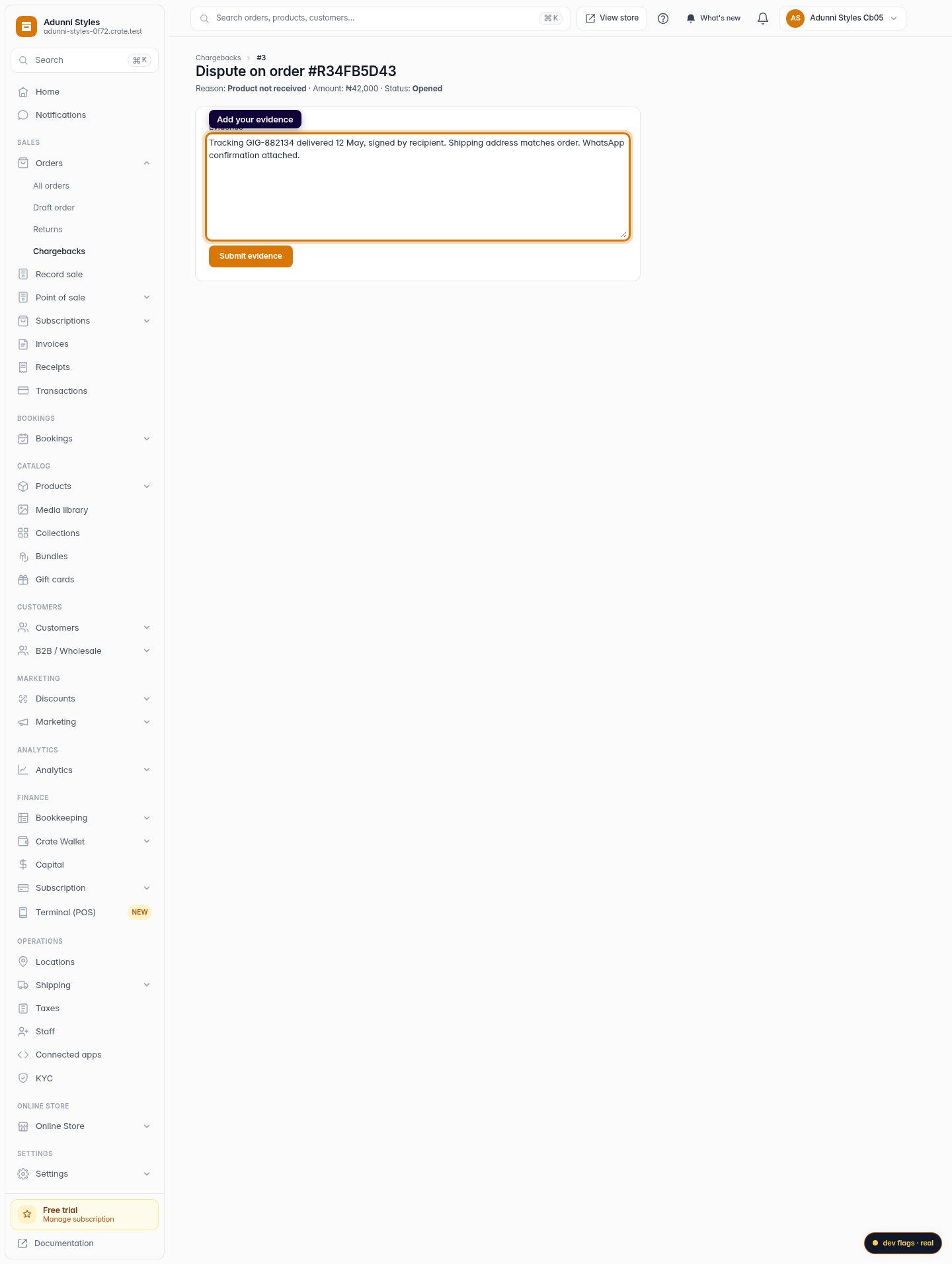 Handle Stripe chargebacks: step 3 (web)