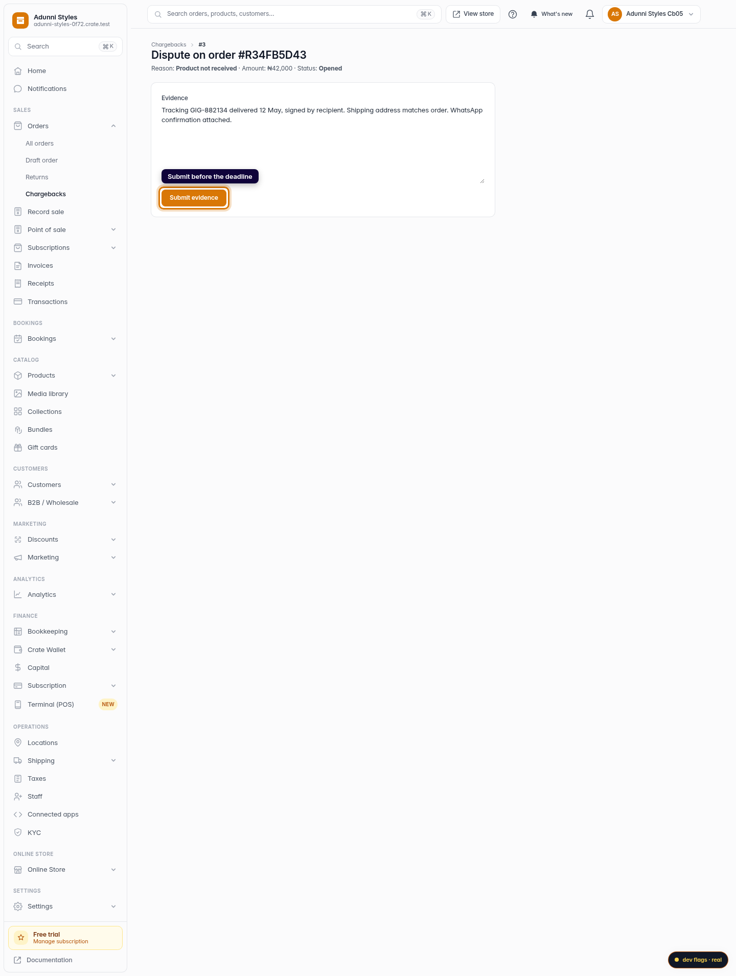 Handle Stripe chargebacks: step 4 (web)