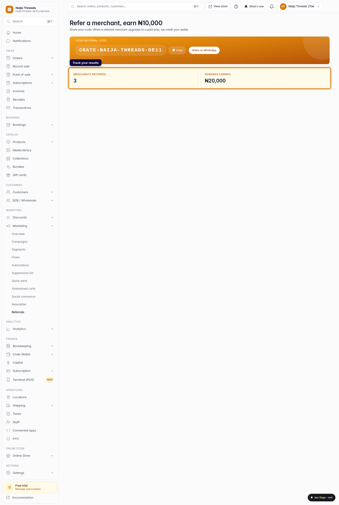 The Crate referral program: step 3 (web)