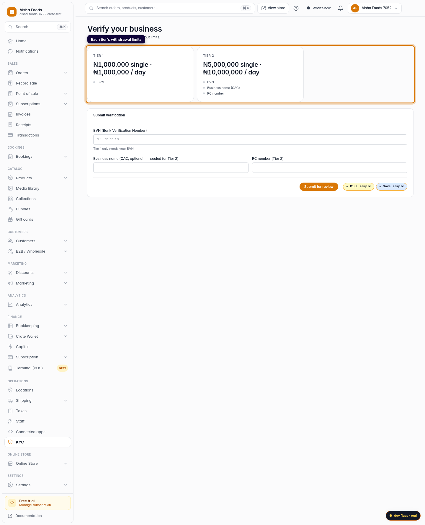 KYC tiers and wallet withdrawal limits: step 2 (web)