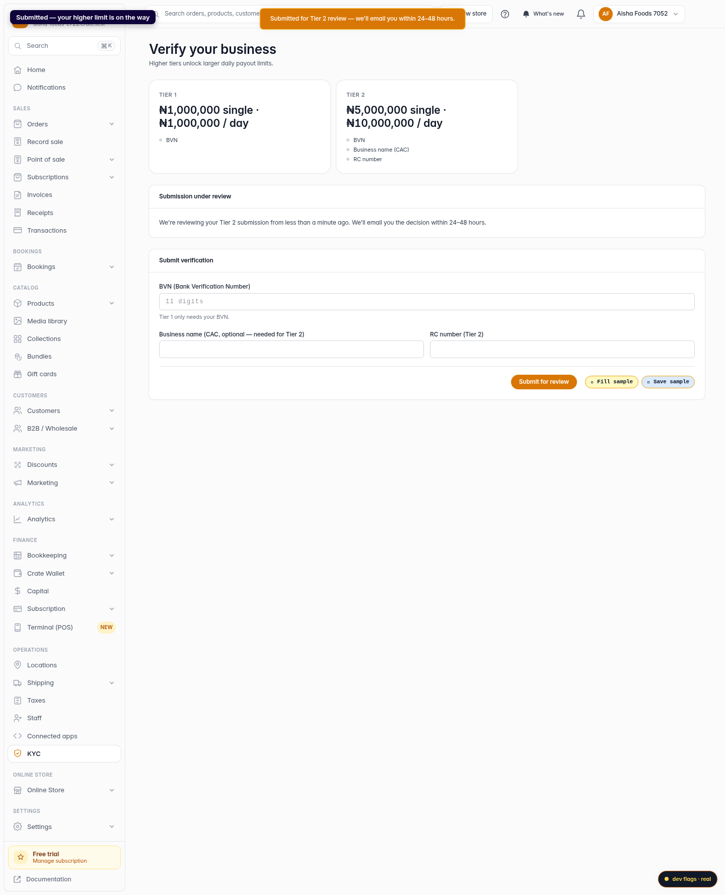 KYC tiers and wallet withdrawal limits: step 4 (web)