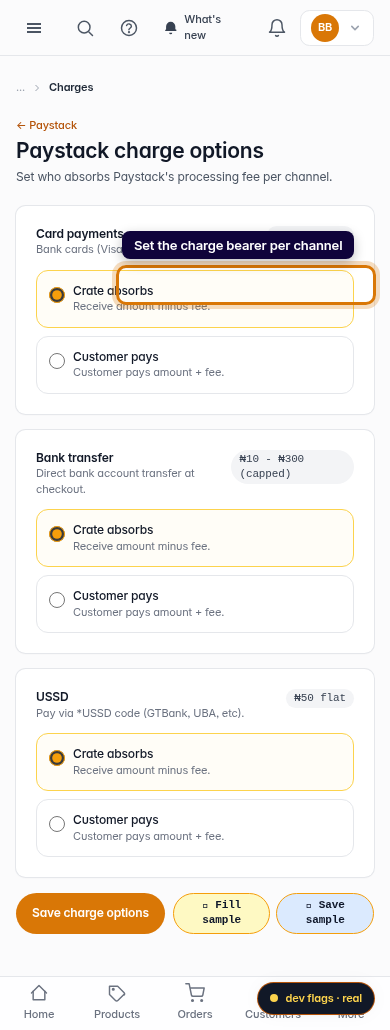 Update your Paystack charge option: step 2 (mobile)