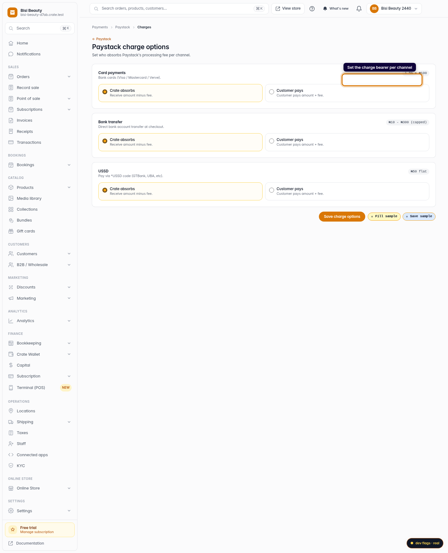 Update your Paystack charge option: step 2 (web)