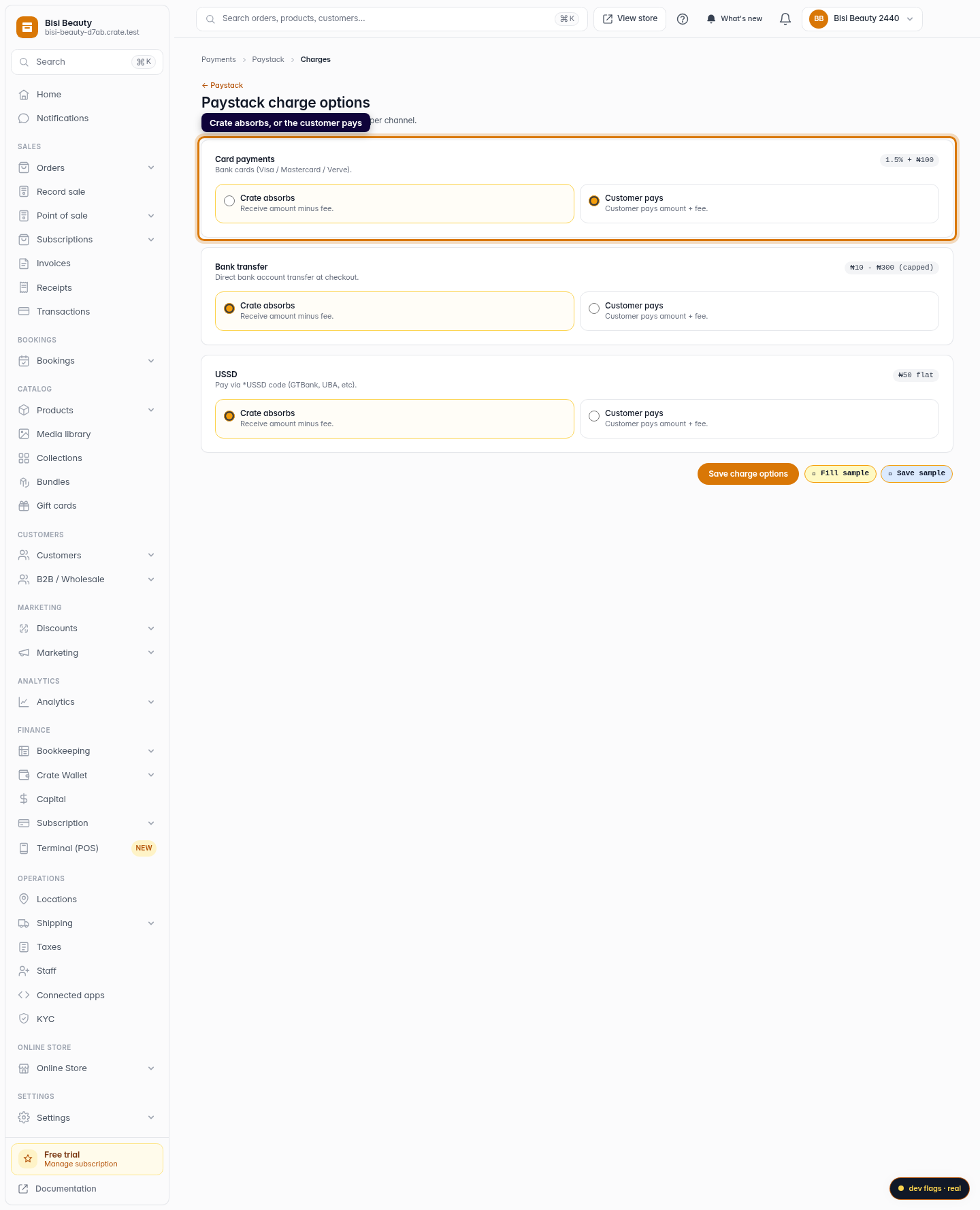 Update your Paystack charge option: step 3 (web)