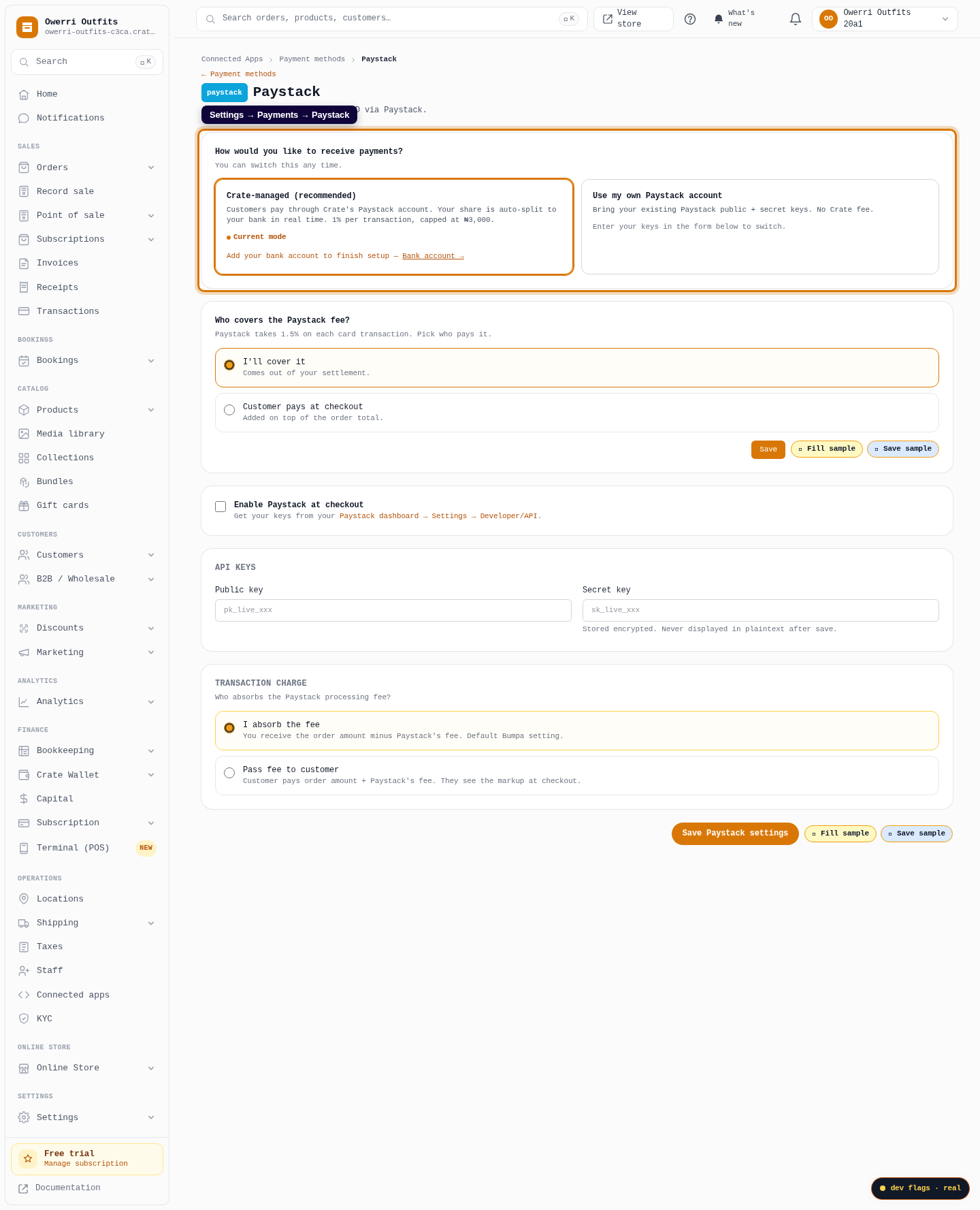 Use your own Paystack keys: step 1 (web)