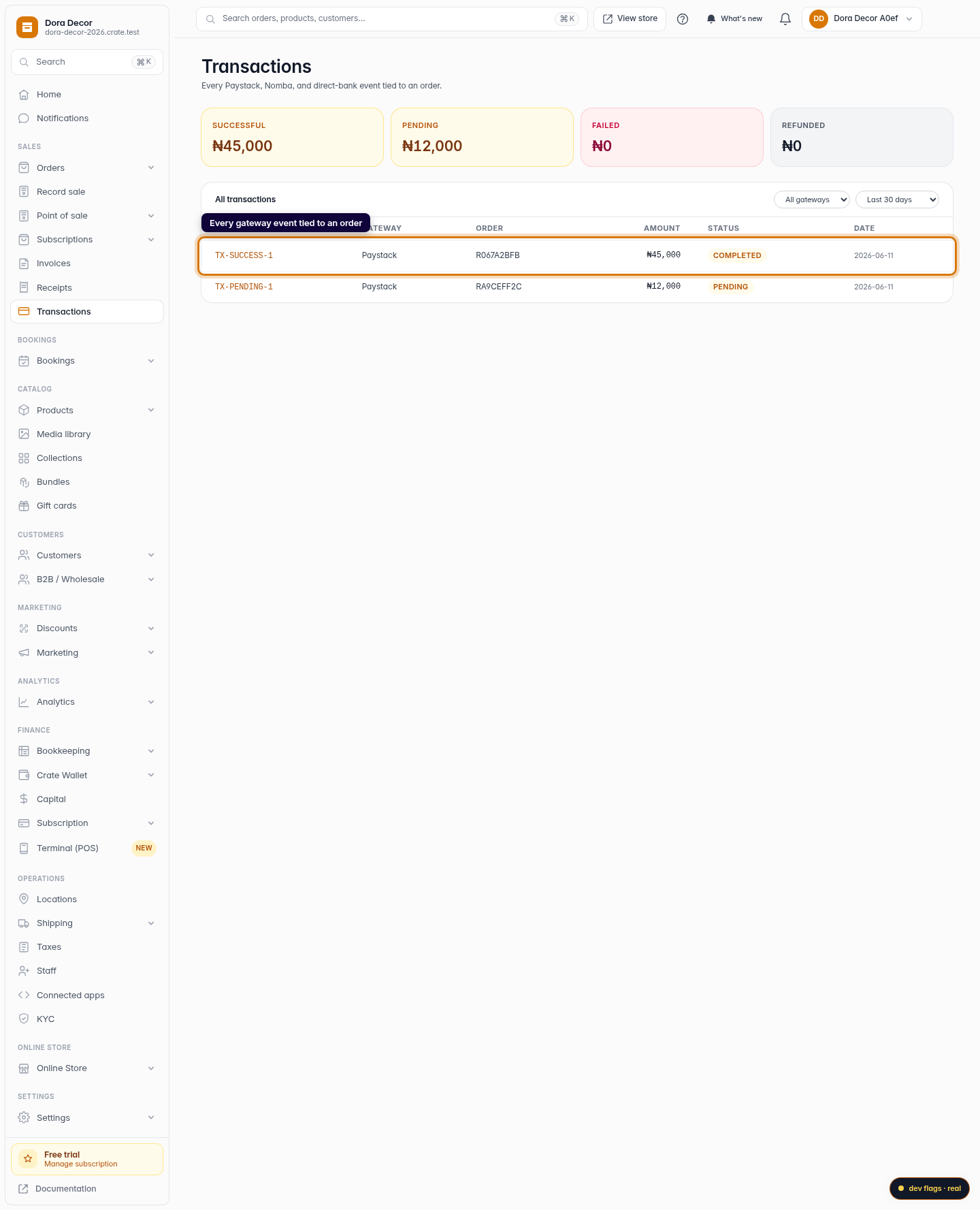 View order transactions (online and offline): step 3 (web)