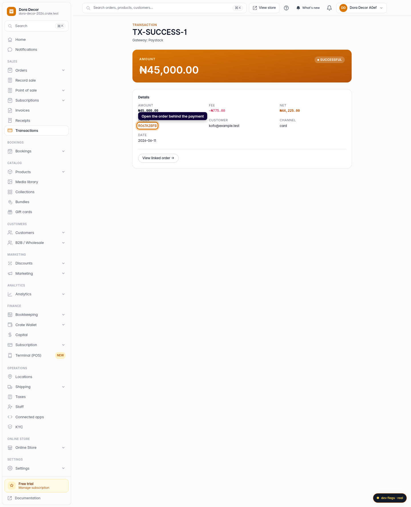 View order transactions (online and offline): step 4 (web)